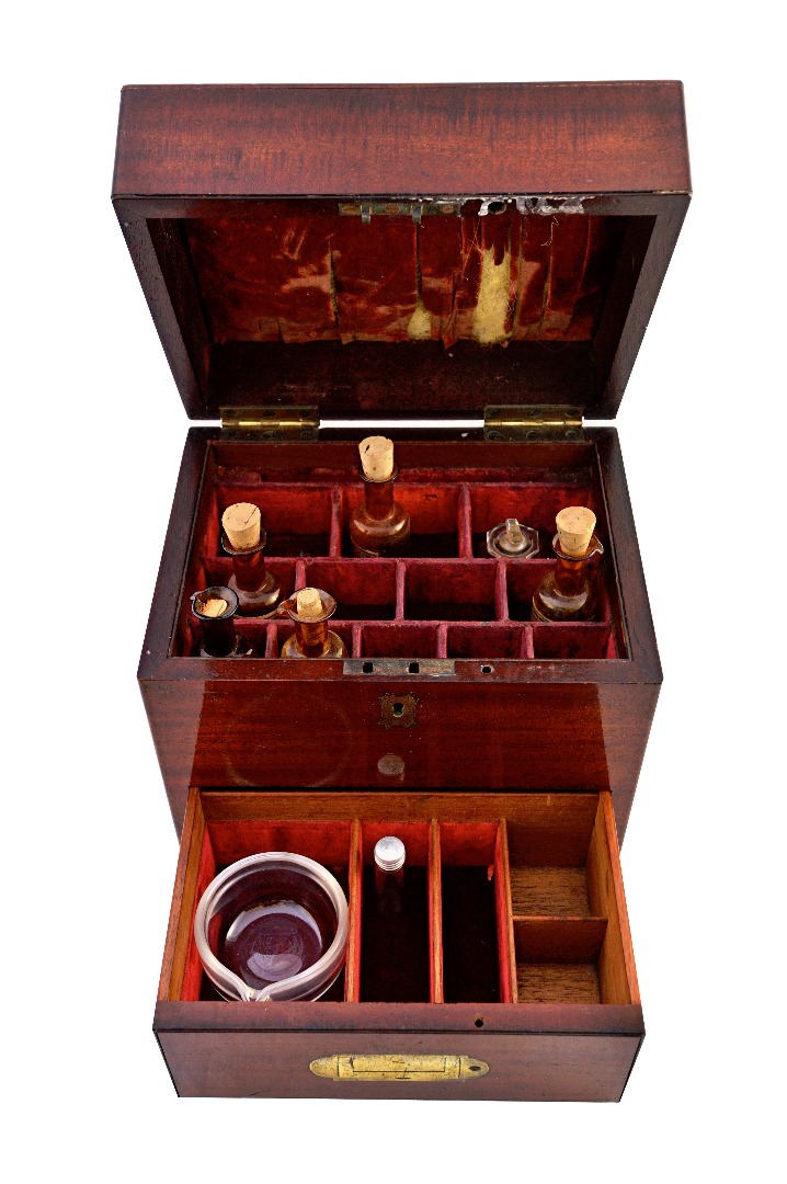 Appraisal: A George III mahogany apothecary box the square lift top