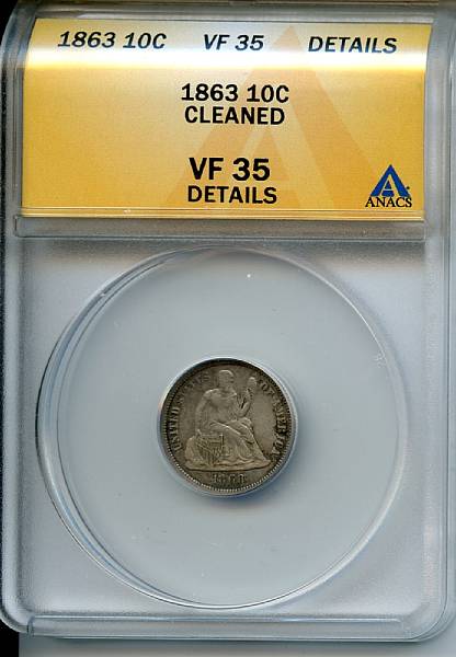 Appraisal: C VF Details Cleaned ANACS Medium silver-gray with deeper charcoal