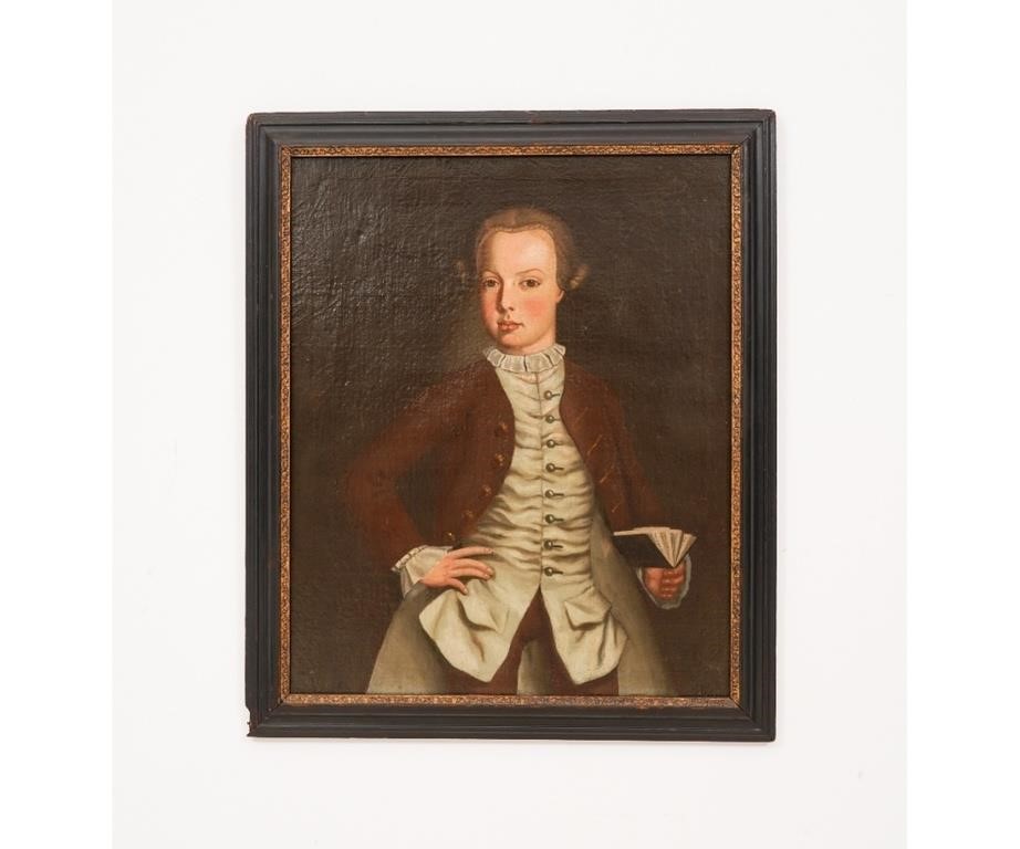 Appraisal: Oil on canvas portrait of a young eighteenth century gentleman