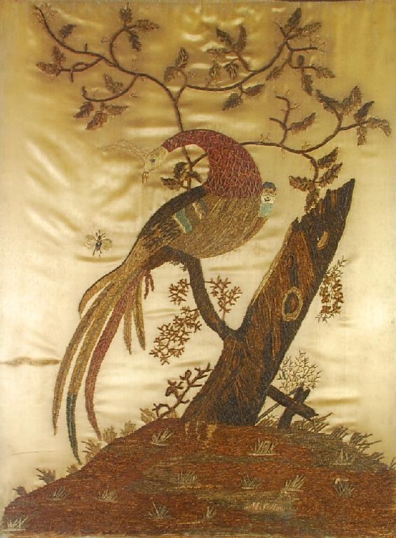 Appraisal: NINETEENTH CENTURY NEEDLEWORK PANEL ON SILK by M Sellers worked