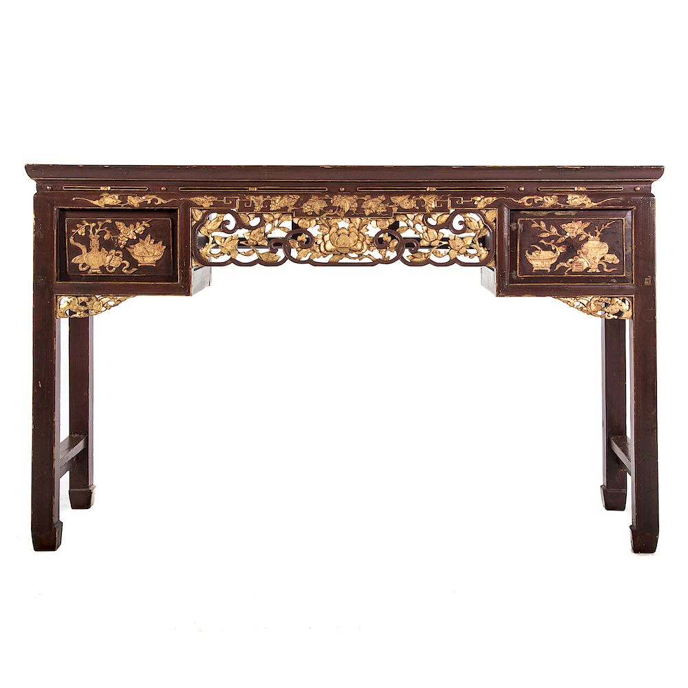 Appraisal: Chinese Carved Lacquered Parcel Gilt Altar Table Early th century