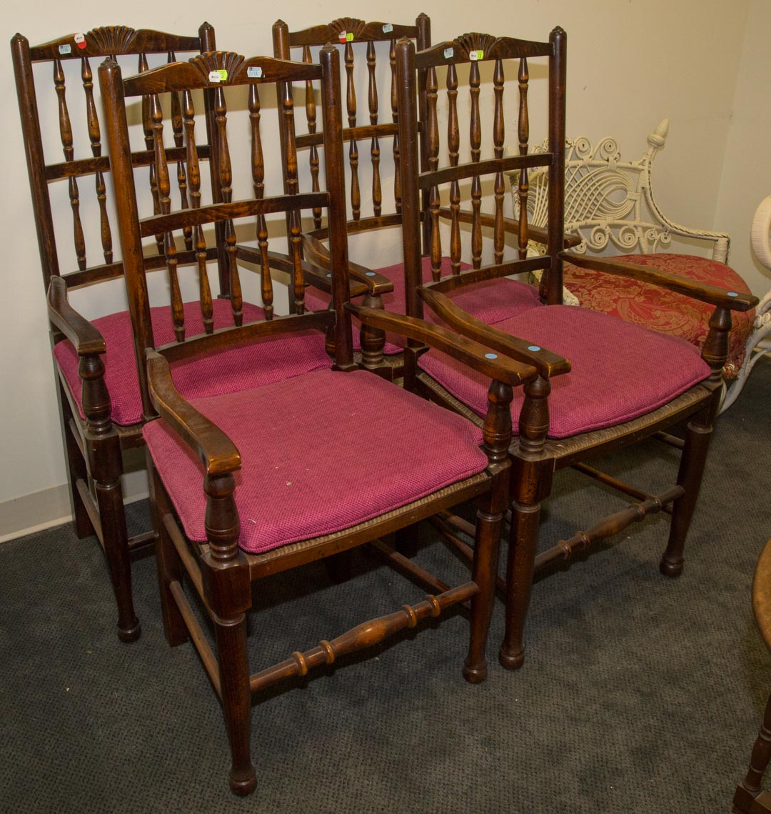 Appraisal: Set of four English spindle-back armchairs