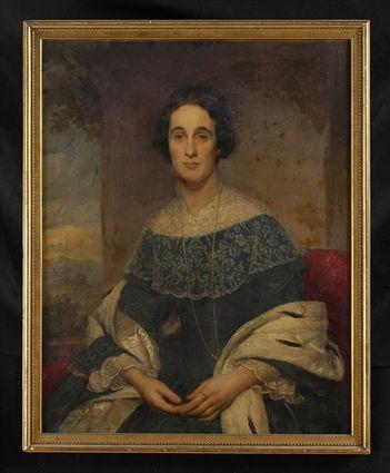 Appraisal: PORTRAIT OF A LADY WITH ERMINE STOLE Oil on canvas