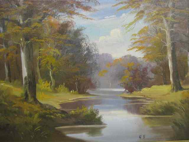 Appraisal: Oil Painting Autumn landscape on canvas image area '' X