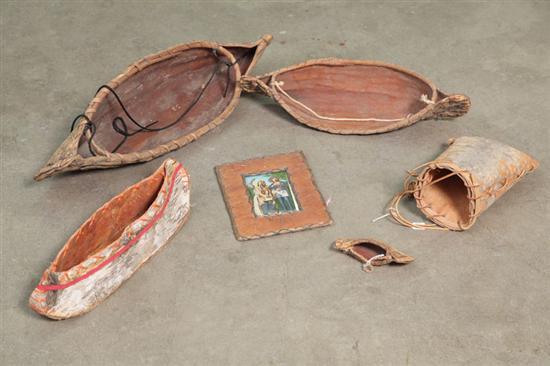 Appraisal: SIX BIRCH BARK ITEMS Four canoes l - l Picture