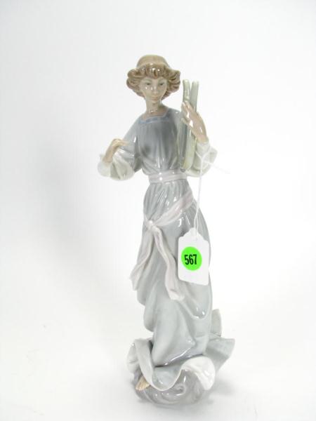 Appraisal: Lladro Porcelain Angel with Lyre Issued Retired Under glaze Blue