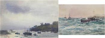 Appraisal: British th Century Two maritime watercolors with the monogram of