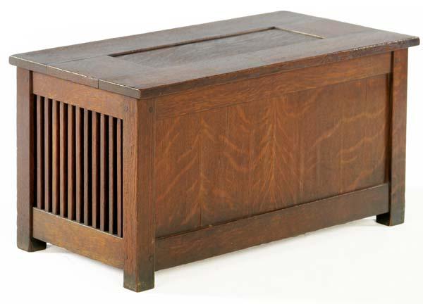 Appraisal: GUSTAV STICKLEY Shirtwaist box with spindled sides and paneled top