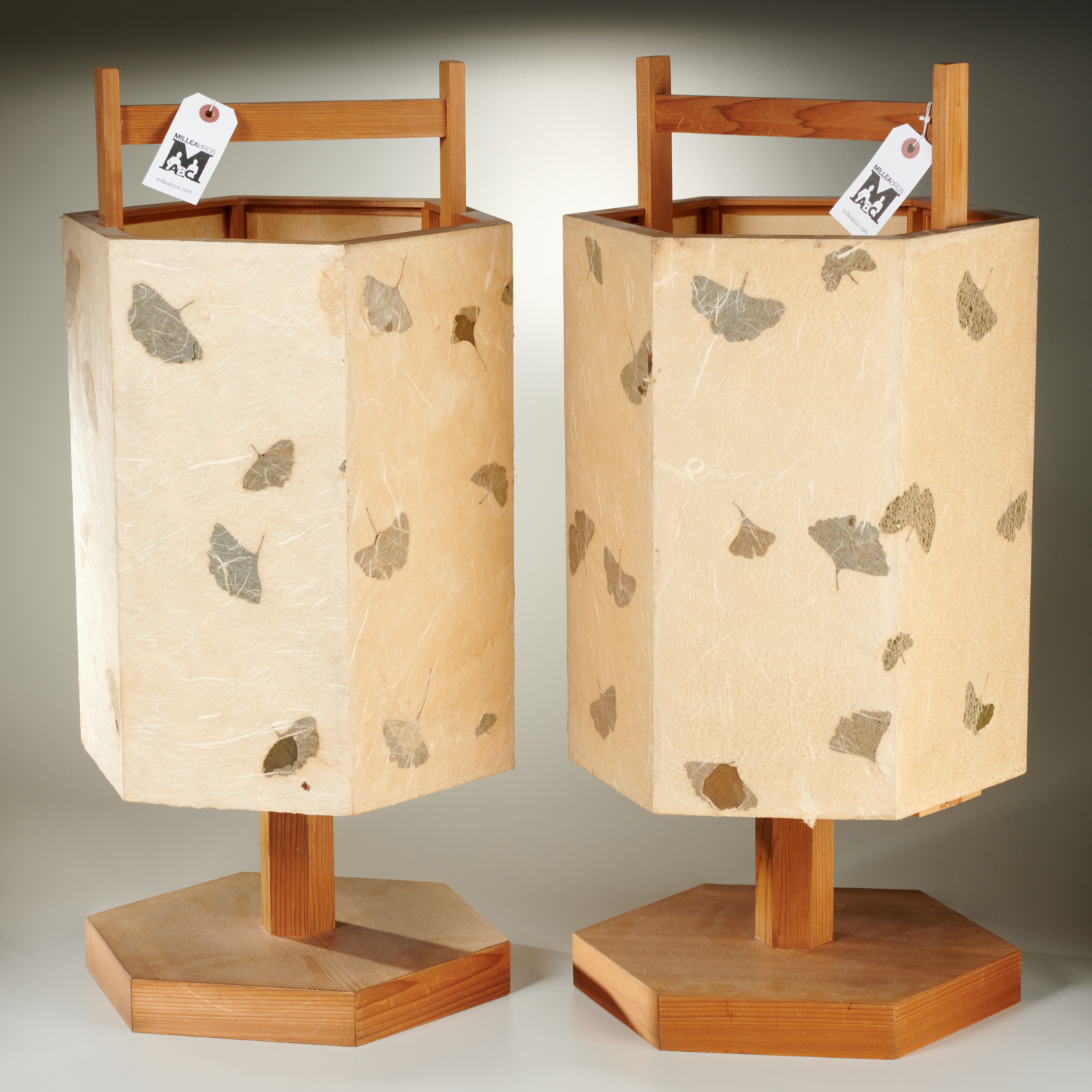 Appraisal: PAIR JAPANESE MODERN LANTERN STYLE TABLE LAMPS th c wooden