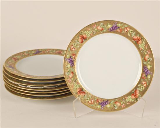 Appraisal: Eight Limoges Botticelli Porcelain Plates having gilt and fruit borders