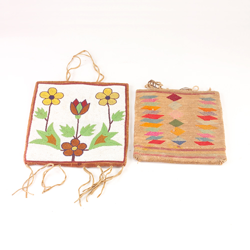 Appraisal: Two Native American storage bags one beaded with floral design