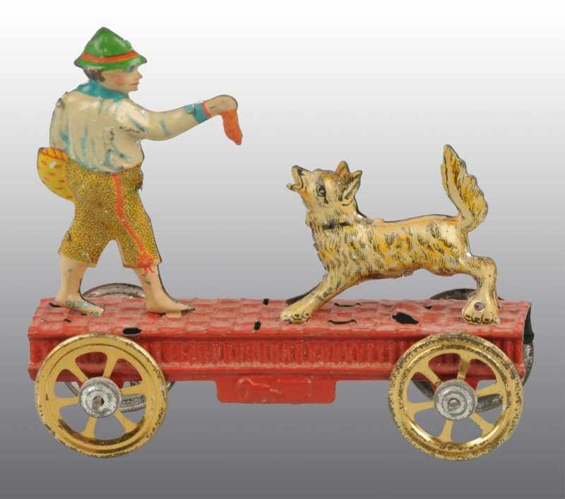 Appraisal: Tin Litho Man Feeding Dog Penny Toy Description German Figures