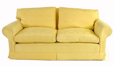 Appraisal: A two seater settee upholstered in yellow leaf patterned damask