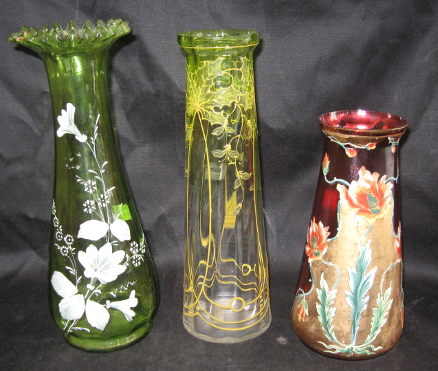 Appraisal: Group of Three Bohemian Glass Vases consisting of a Bohemian