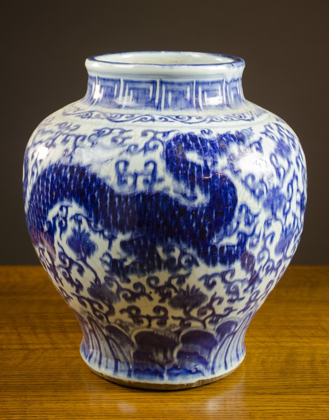 Appraisal: CHINESE BLUE UNDERGLAZE PORCELAIN JAR a large baluster-shape vessel with