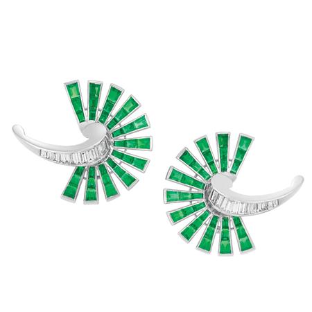 Appraisal: Pair of Emerald and Diamond Earclips Estimate -