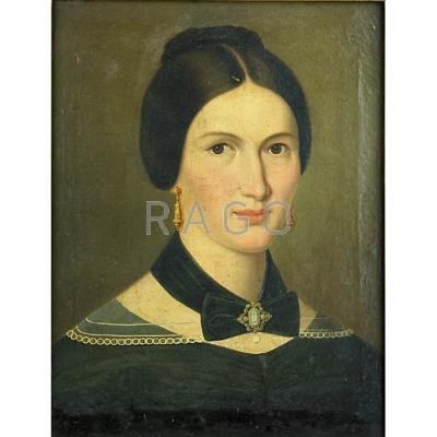 Appraisal: AMERICAN PORTRAIT Oil on canvas of a young woman in