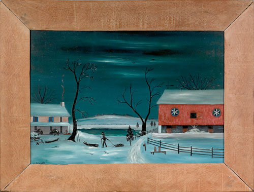 Appraisal: David Y Ellinger American - oil on panel winter farmscene