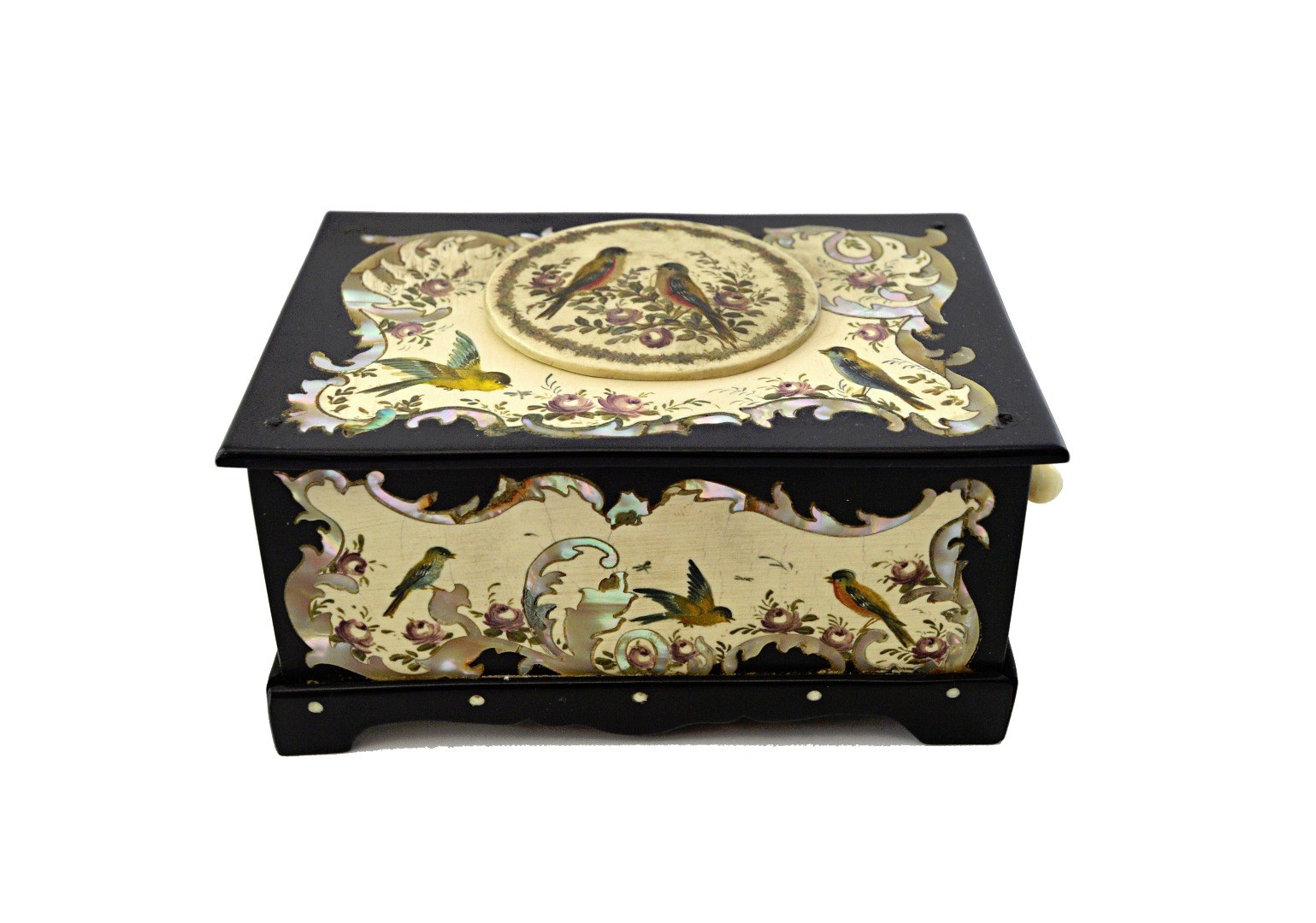 Appraisal: A Continental black lacquer ivory and mother of pearl inlaid