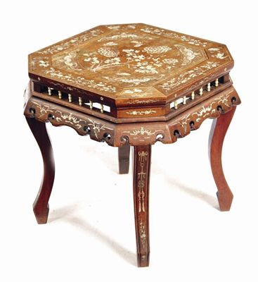 Appraisal: A Chinese hardwood and bone inlaid low stand the octagonal