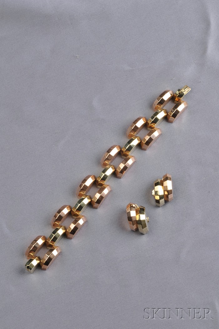 Appraisal: Retro kt Bicolor Gold Suite designed as faceted arched links