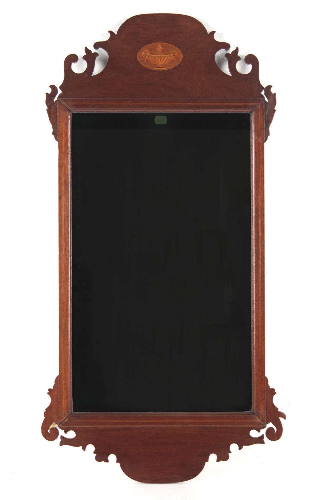 Appraisal: Chippendale style mahogany mirror th century urn inlay in L