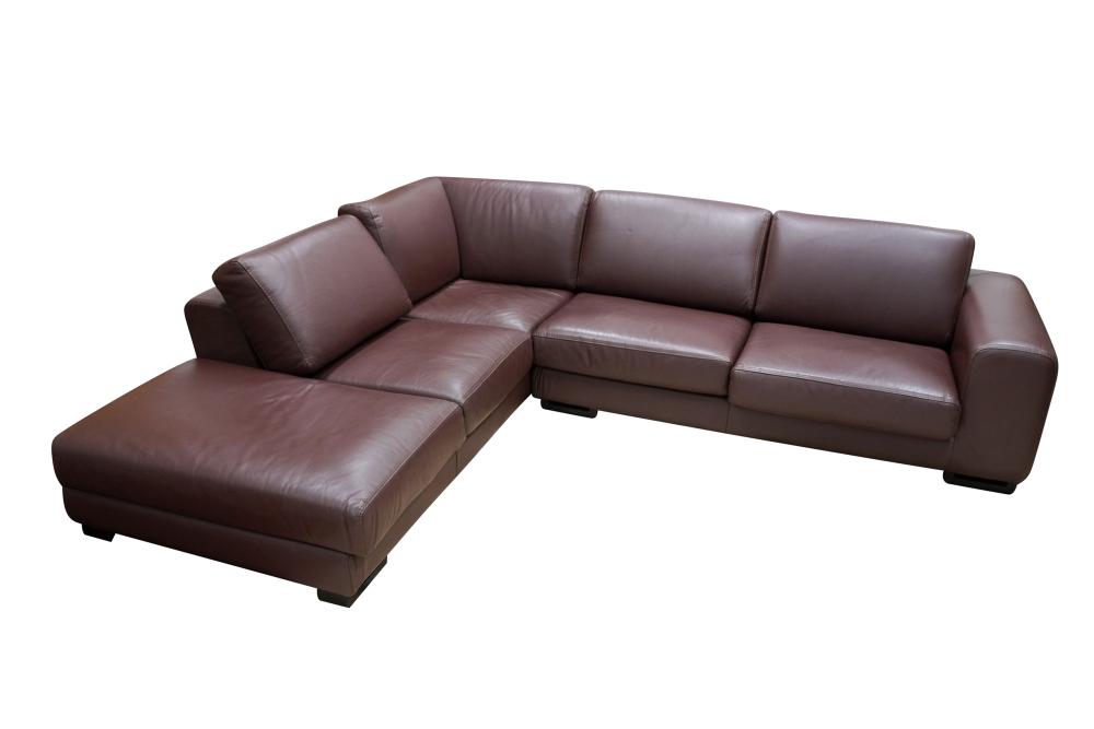 Appraisal: ROCHE BOBOIS BROWN LEATHER SECTIONAL SOFAwith manufacturer's label comprising two