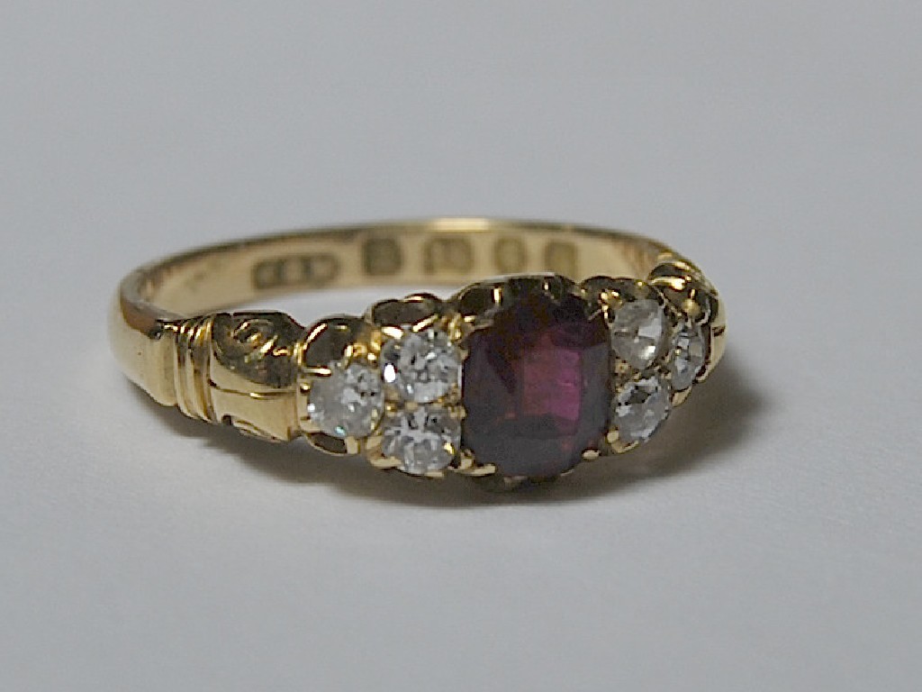 Appraisal: Ruby and old cut diamond seven stone antique ring ct