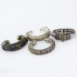 Appraisal: Collection of Four Vintage Middle Eastern Indian or African Silver