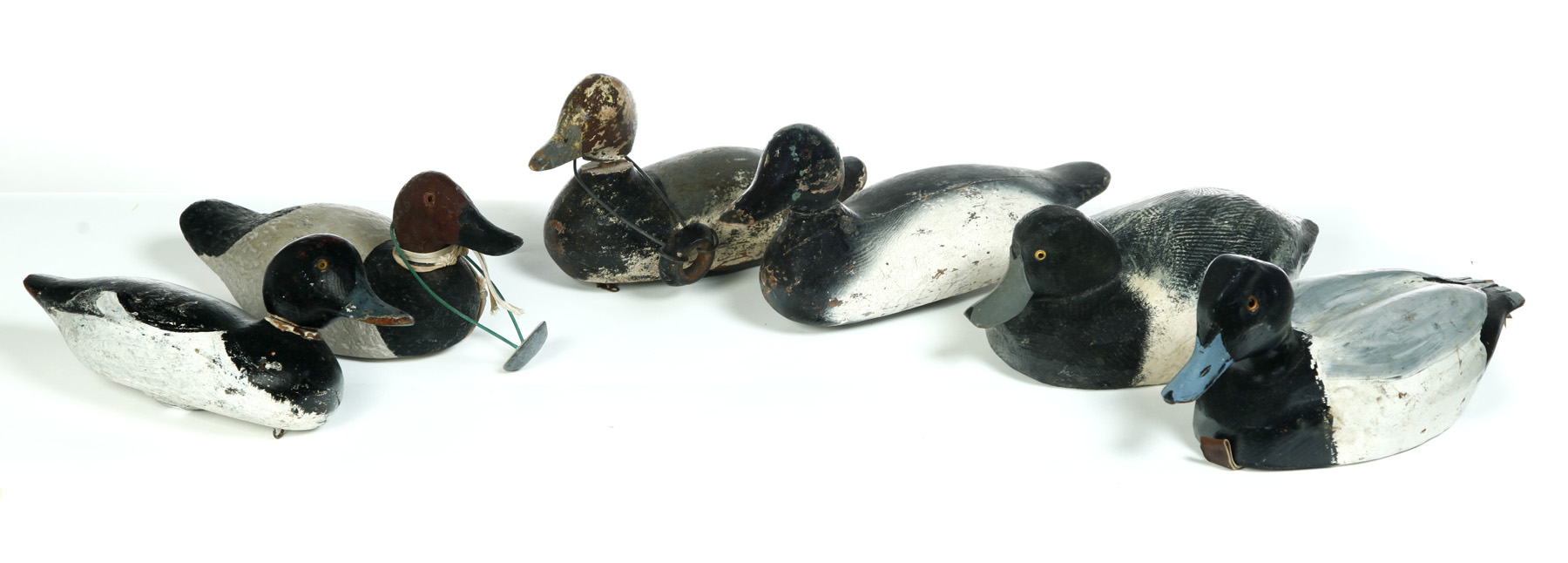 Appraisal: SIX DUCK DECOYS WITH OLD PAINT AND GLASS EYES American