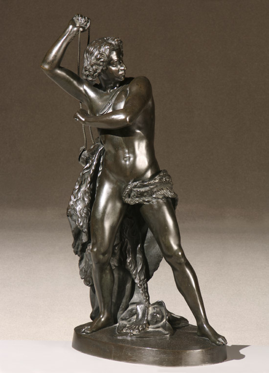 Appraisal: Continental Bronze Figure of David th Century Greenish-brown patina Ropes