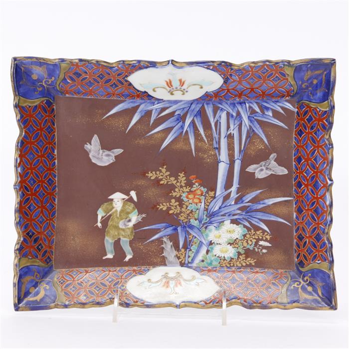 Appraisal: Chinese Polychrome Porcelain Tray with Gilt Accents featuring male figure