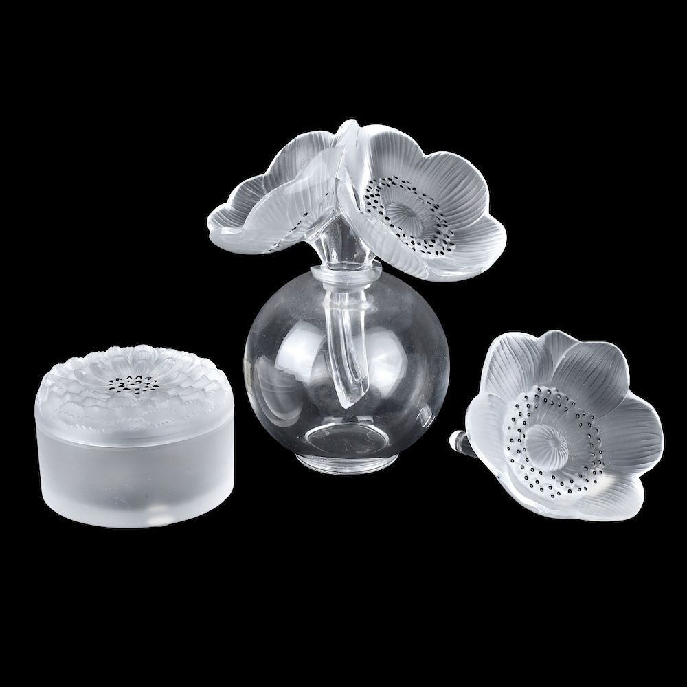 Appraisal: Lalique Lot Lalique Crystal Table Top Lot Includes anemone flower