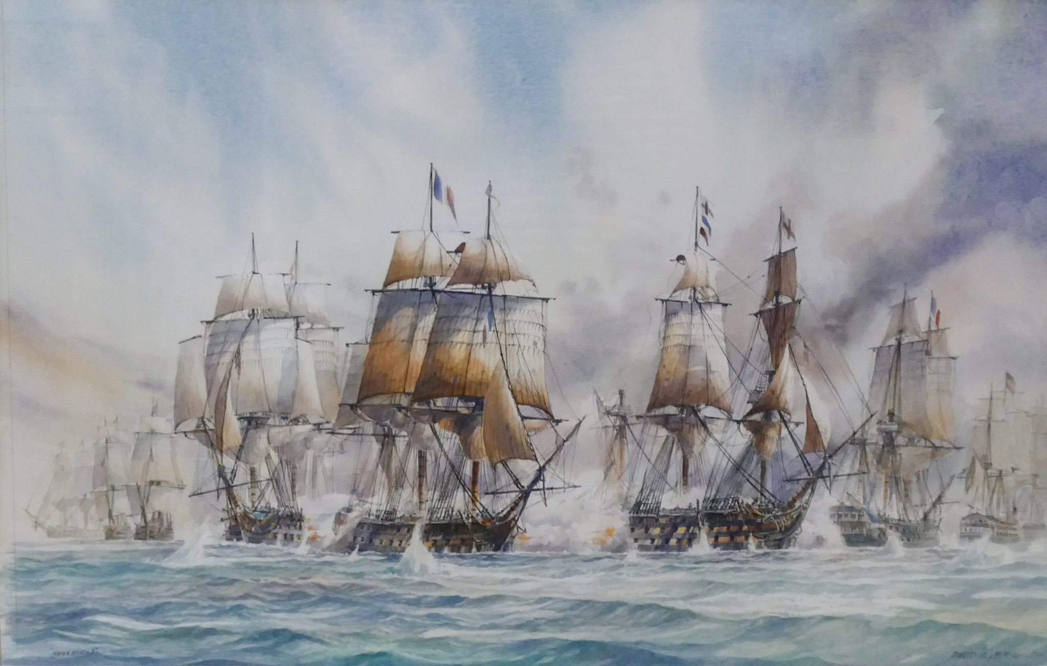 Appraisal: David Bell b British ''Trafalgar'' Maritime Watercolor on Paper Framed