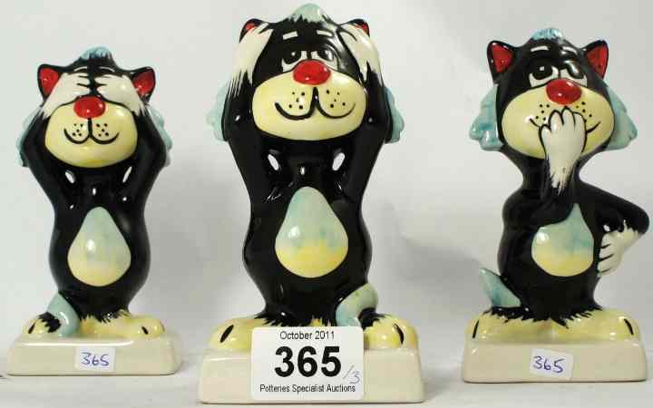 Appraisal: Lorna Bailey Comical Cat Figures See Hear and Speak no