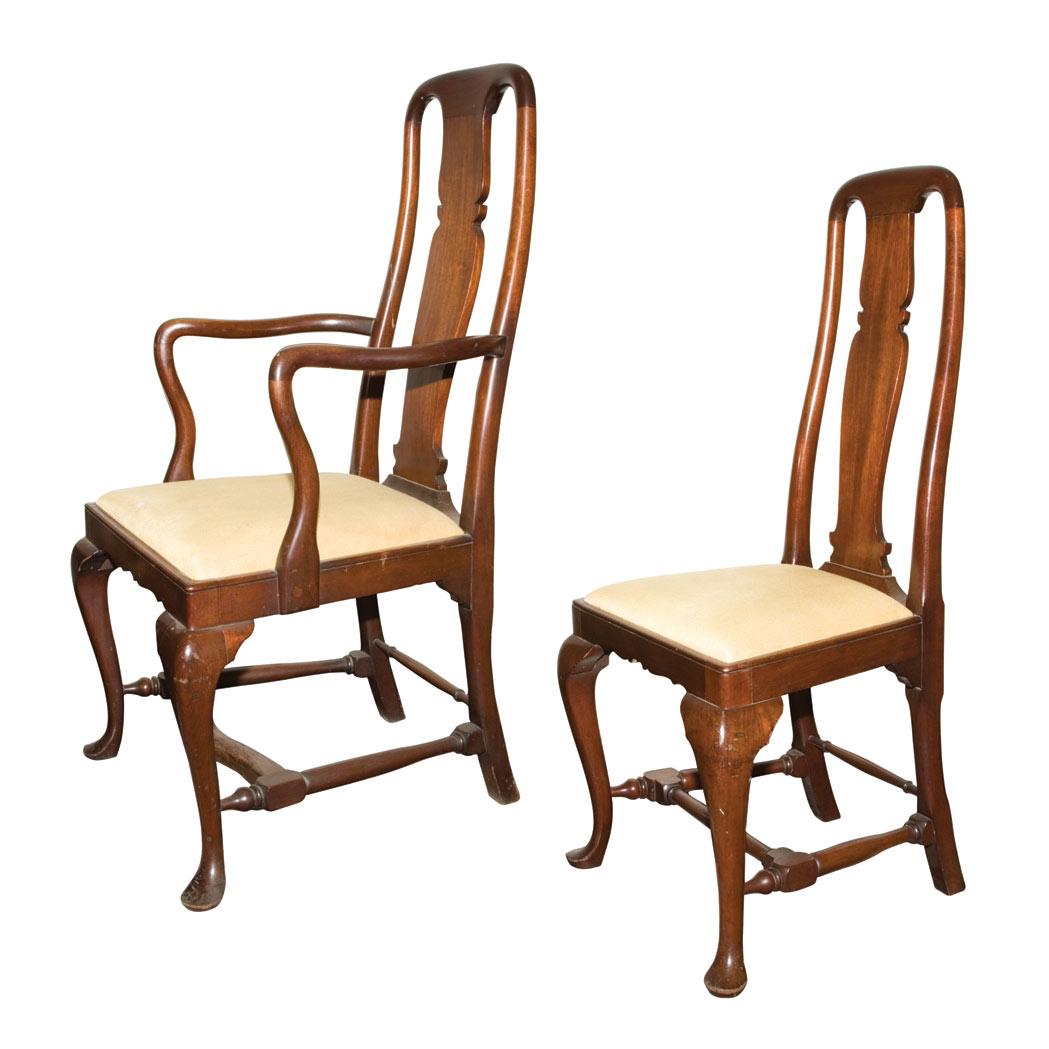 Appraisal: Set of Seven Queen Anne Style Mahogany Dining Chairs Including