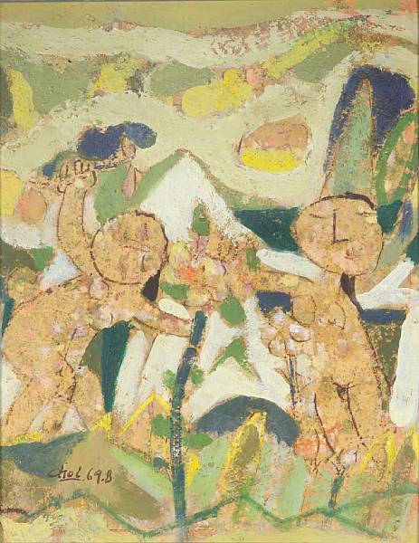 Appraisal: Choi Young-lim - Two female nudes Oil and sand on