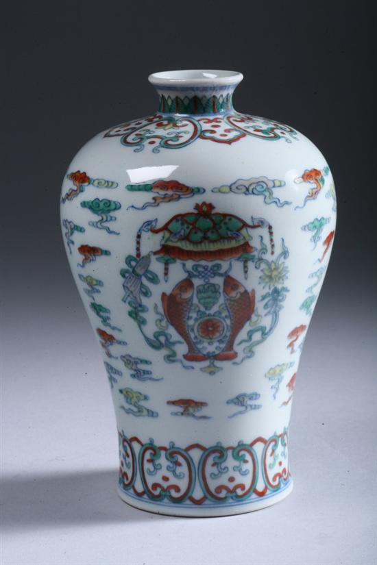 Appraisal: CHINESE DOUCAI PORCELAIN MEIPING Yongzheng six-character underglazed blue mark double