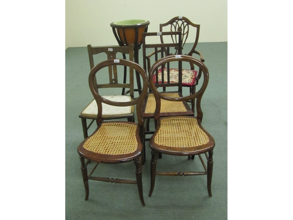 Appraisal: Mahogany open armchair four assorted chairs jardinere stand