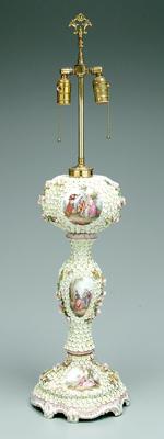 Appraisal: Porcelain lamp base hand painted panels with figures in exterior