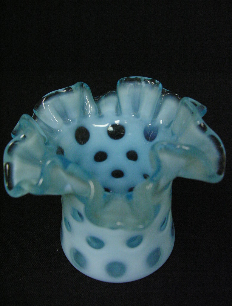 Appraisal: BLUE OPALESCENT THUMBPRINT VASE FENTON Size with diameter