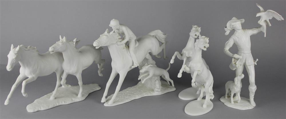 Appraisal: FIVE KAISER WHITE PORCELAIN FIGURES AFTER G BOCHMANN including a