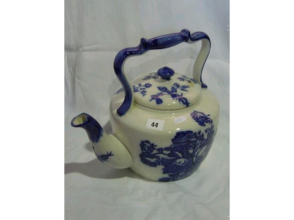 Appraisal: A large blue and white printed kettle with floral decoration