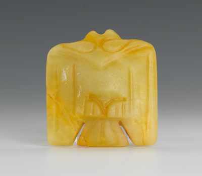 Appraisal: Chinese Carved Hard Stone Pendent Yellow hardstone carved in Archaic