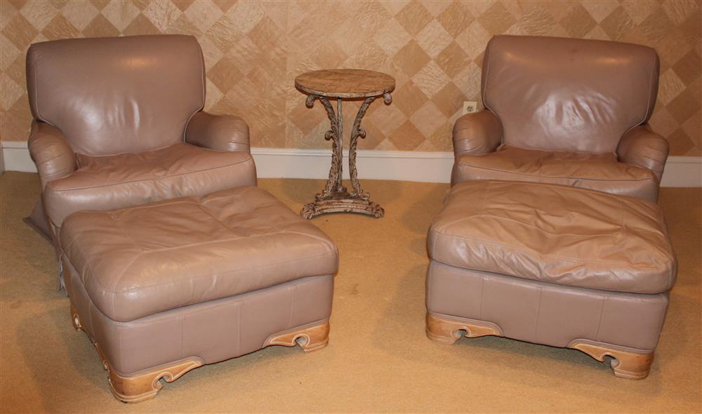 Appraisal: PAIR OF DAPHA OVERSIZED BEIGE LEATHER CLUB CHAIRS AND OTTOMANS