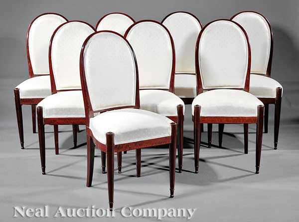 Appraisal: A Set of Eight French Art Deco Carved Rosewood Side