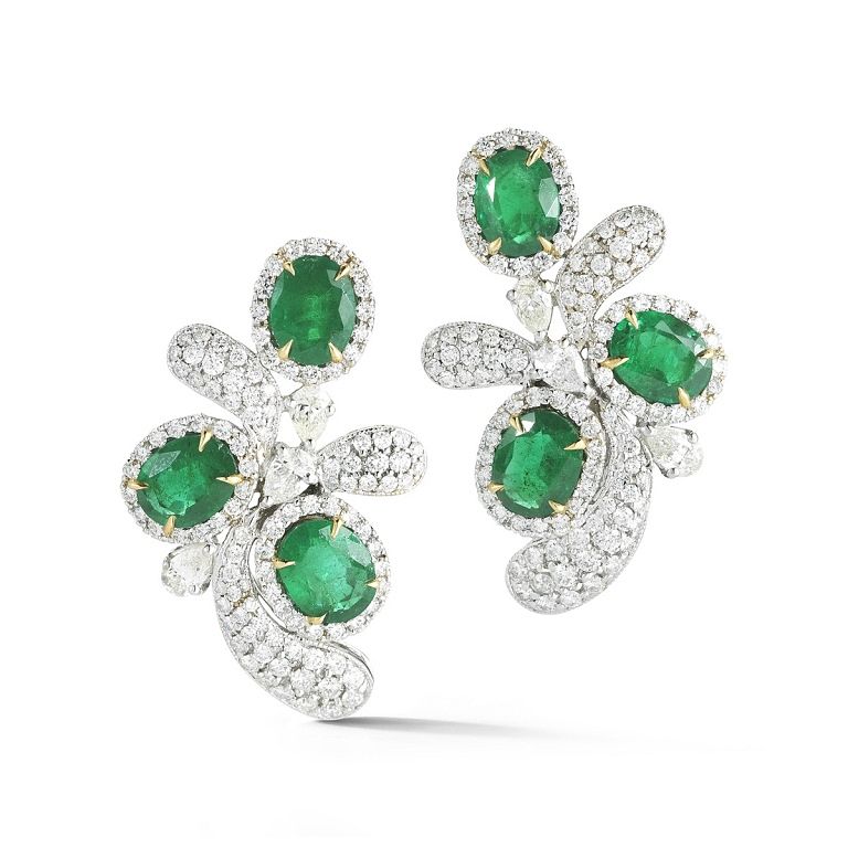 Appraisal: EMERALD AND DIAMOND EARRING Item Setting K W Color Weight