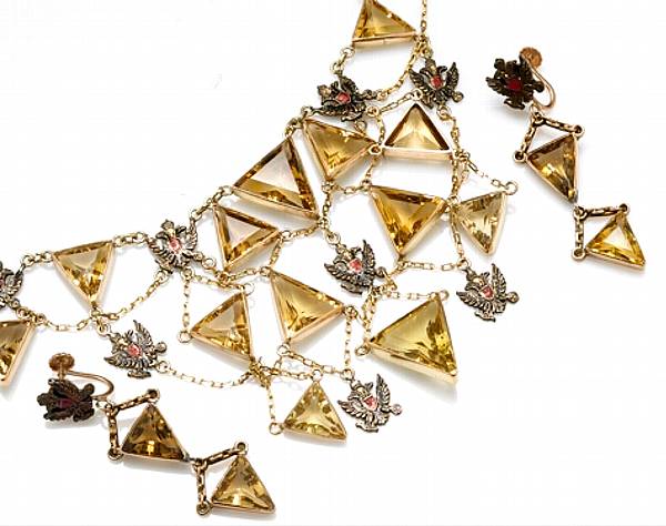 Appraisal: A set of citrine enamel k gold and metal jewelry