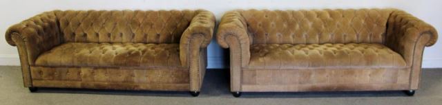 Appraisal: Pair of Vintage Suede Chesterfield Sofas From a Queens NY