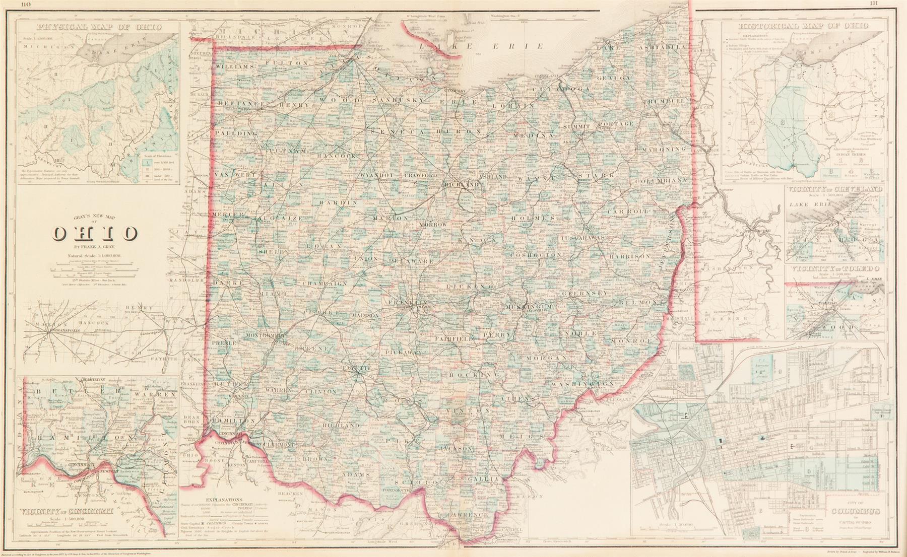 Appraisal: MAP OF OHIO BY FRANK A GRAY American handcolored engraving